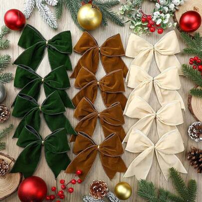 6pcs Premium Velvet Christmas Bows - 6 Inch Rustic Wreath Accents, Vintage Holiday Decor For Gift Wrapping, Tree Ornaments & Mantel Garlands,Christmas Velvet Bows Rustic Wreath Gift Bows Vintage Xmas Velvet Ribbon Bow Holiday Ornaments For Christmas Tree Garland DIY Craft Wrapping Decor