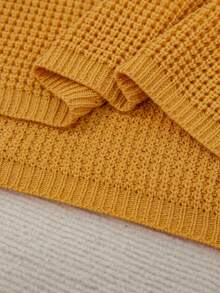 Plus Size Casual V-Neck Random Print Pocket Knit Sweater Dress - Turmeric - View 5