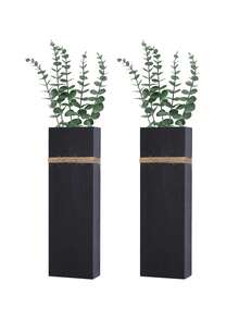 1/2个室内植物壁挂花盆，木质壁挂花瓶，适用于干花和人造植物，现代农舍风格木质花瓶，适用于客厅、卧室、厨房装饰 - 黑色 - 黑色 - 查看 3