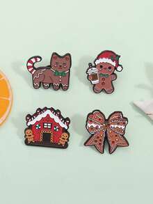 QIHOO 圣诞姜饼人饼干珐琅别针可爱猫咪蝴蝶结胸针背包徽章翻领别针珠宝礼物送给朋友 - 彩色 - 查看 7