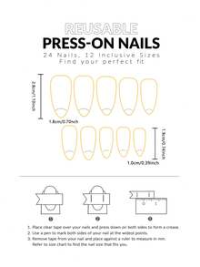 高品质Y2K可爱字母假指甲，适合音乐节佩戴。杏仁形，可爱卡通樱桃蝴蝶结图案。24片假指甲+1瓶果冻胶+1卷美甲用品。 - 彩色 - 查看 5