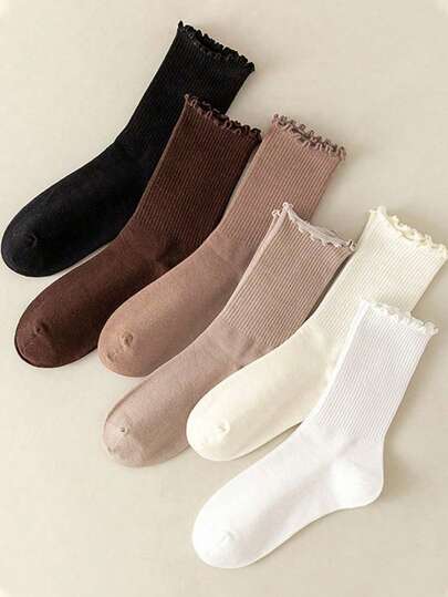 6 pezzi/12 pezzi/24 pezzi Set di calze di colore solido multicolore, calze sportive e versatili a metà polpaccio per donne, autunno/inverno