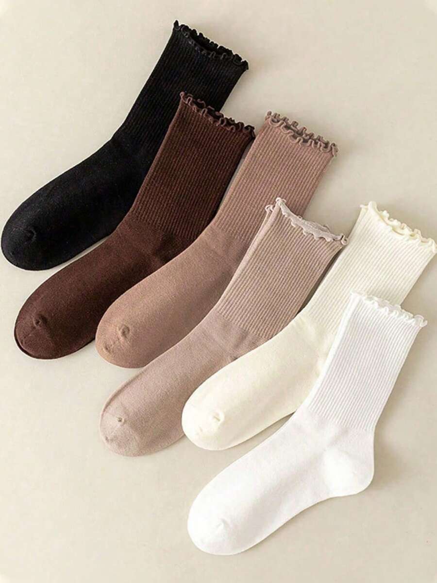 Bộ 6 đôi/12 đôi/24 đôi tất màu trơn nhiều màu sắc, tất thể thao đa năng dài đến bắp chân dành cho nữ, mùa thu/đông. - Nhiều màu - Xem 1