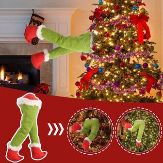 1pc Christmas Holiday Green Fake Legs Decoration, Santa Claus Elf Legs-Head-Hands, Suitable For Christmas, Theme Parties, Family Gatherings Decoration