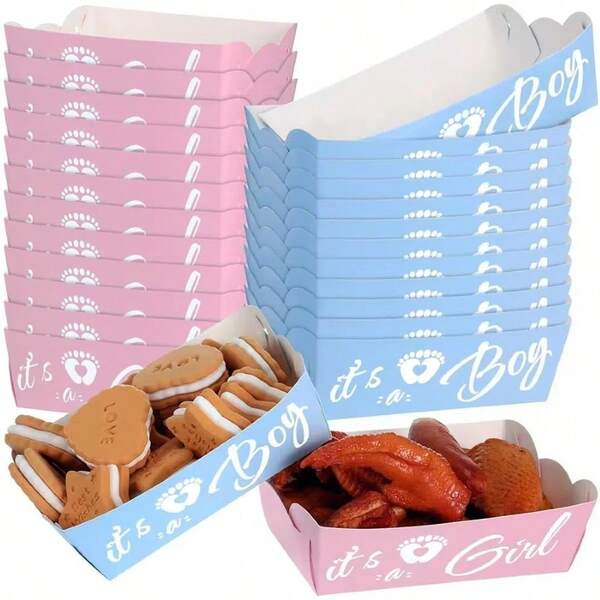 Blue Or Pink Gender Reveal Popcorn Boxes - Party Favor Snack Containers For BB Shower, Gender Announcement Games