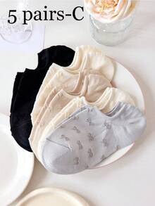 5 pares de calcetines invisibles de mujer con lazo dulce y sencillo, adecuados para primavera y verano