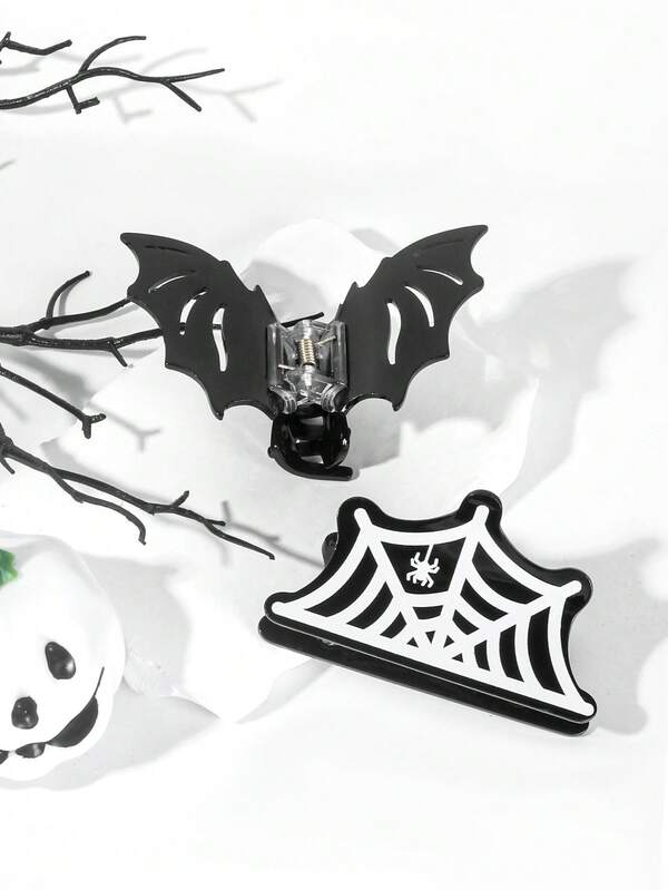 1 قطعة مشبك شعر نسائي من الأكريليك بتصميم خفاش وشبكة عنكبوت وقرع بحجم 3.14 بوصة، إكسسوار شعر مناسب للخريف والشتاء، إكسسوار شعر أنيق للنساء للملابس الرسمية والعطلات