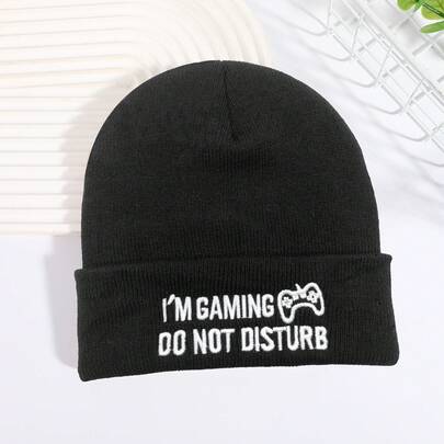 1 件视频游戏控制器刺绣帽，弹性针织帽适合秋冬穿着，街头和户外休闲宽松帽子秋季