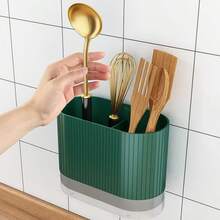1pc Multi-Function Kitchen Utensil Rack, Wall-Mounted Or Freestanding Cutlery Holder, Plastic Lightweight Caddy, Kitchen Storage Accessory Kitchen Items Kitchen Accessories Kitchen Tools - Multicolor - View 3