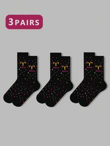 1/2/3 双女士十二生肖袜、白袜、黑袜、中筒袜、艺术袜、运动袜、时尚袜、女童袜、中筒袜、简约袜、休闲袜、适合日常穿着、秋季 - 彩色 - 查看 53