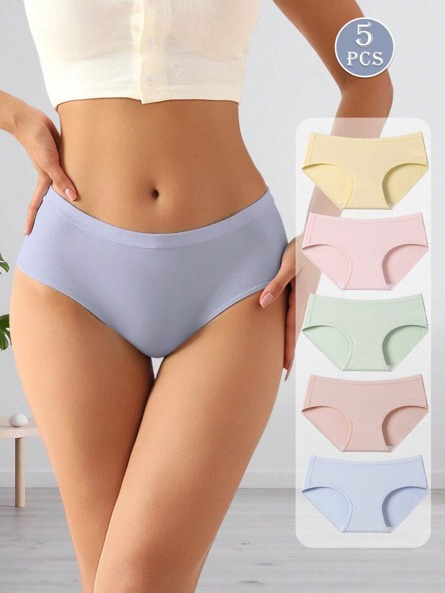 5 Pack Solid Color Casual - Comfortable Minimalist Casual - Sports Casual Knitted Fabric Women's Underwear Spring And Summer Sexy Summer Halloween Costumes For Women For Winter Christmas Lingerie For Women - Multicolor - View 1