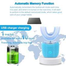 Cepillo de dientes inalámbrico en forma de U con luz de blanqueamiento dental ultrasónica de 360 grados, de silicona, eléctrico y automático