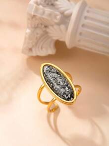 1 pieza de anillo ajustable de acero inoxidable con diseño de gema ovalada de moda, chapado en oro de 18k, adecuado para uso diario de mujeres, citas festivas, compromisos, bodas, accesorio que puede regalarse a amantes, amigos y familiares