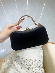 Exclusive For Ladies' Fashion Parties! Gorgeously Embellished With Rhinestones + Exquisitely Designed Chain, Retro And Elegant Handheld Evening Bag, Lighting Up Nighttime Social Occasions - Black - View 2