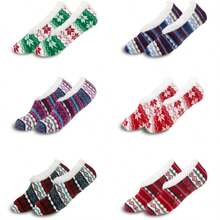 1双女士复古仿羊羔绒拖鞋袜，防滑家居拖鞋，保暖内里，适合室内/睡眠穿着，冬季 - 查看 1