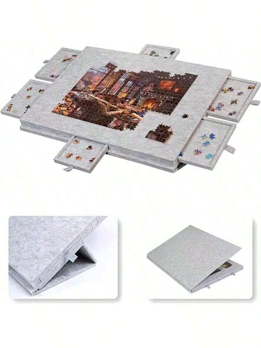 6-In-1 Puzzle Mat With Built-In Stand Cover, 6 Drawers And Integrated Felt Puzzle Board. Portable And Multifunctional Design For Home Use