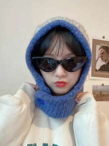 1 件女士灰色拉法帽、针织无檐小便帽围巾套装，适合秋冬季，适合节日和日常使用