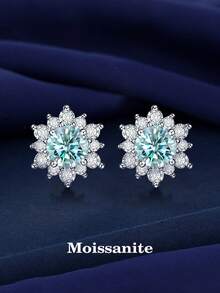 2pcs Fashionable 925 Sterling Silver Single 0.5 Carat Light Blue Moissanite Suitable For Women's Daily Wear, Banquet Commute Jewelry Gift Diamond Earrings