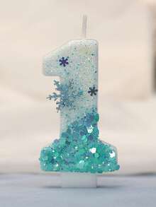 1 Pc Birthday Number Candle, Blue Snowflake Birthday Candle Cake, Candle Cake Decoration, Suitable For Anniversary Celebration Items - Multicolor - View 1