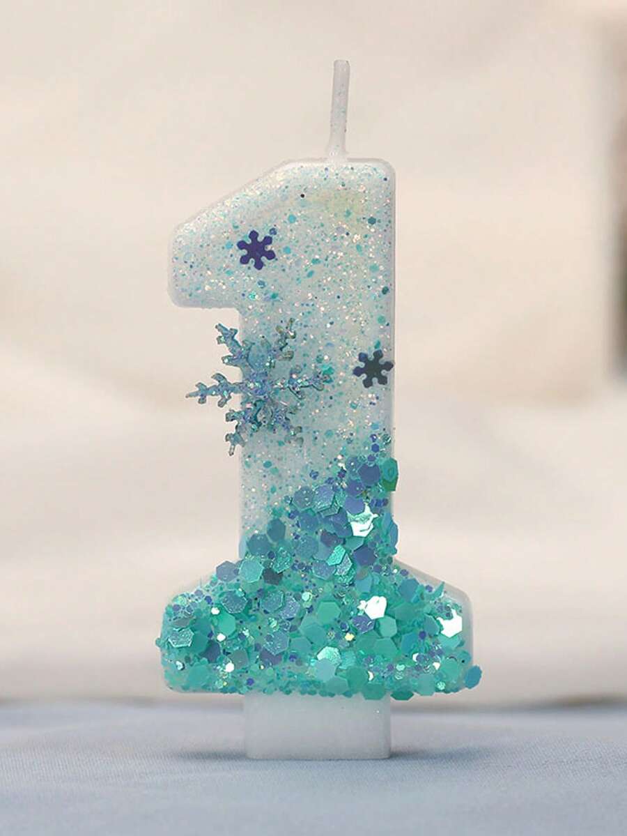 1 Pc Birthday Number Candle, Blue Snowflake Birthday Candle Cake, Candle Cake Decoration, Suitable For Anniversary Celebration Items - Multicolor - View 1