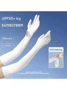 1pc New Style Women's Long Sun Protection Gloves For Summer. These Ice - Silk Arm Sleeves Can Block Ultraviolet Rays. They Are Suitable For Cycling And Driving, With Anti - Slip And Touch - Screen Functions. They Are Extra - Long To Cover The Arms And Perfect For Outdoor Use