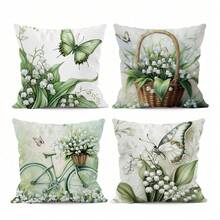 4pcs Lily Of The Valley Butterfly Print Pillowcase Set - 45*45cm Plush Velvet Pillow Cover - Multicolor - View 12