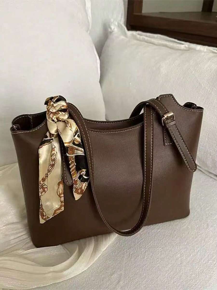 Bolso vintage suave para mujer, bolso de hombro sencillo para ir al trabajo, primavera 2025 - Marrón - Ver 1
