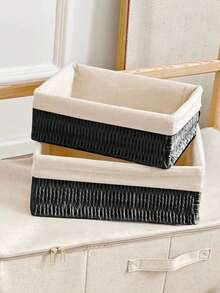 3 قطع/1 قطعة سلة تخزين مكتبية مصنوعة يدويًا من الخوص، صينية للمكياج والمفاتيح والوجبات الخفيفة، منظم للغرفة المعيشية، منظم للغرفة والمكتب والمنزل، سلة تخزين ديكور منزلي، وهدية عيد الحب - الأسود - مشاهدة 3