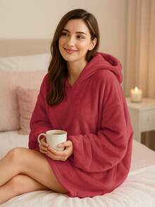 Maxi Sudadera Hoodie Cobija Unisex Suave Calientita Con Capucha - Rojo - Ver 4