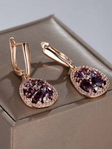 1 par de encantadores pendientes de botón con forma de lágrima de circonita cúbica en tono dorado diseñados para mujeres como joyería de fiesta, regalo de joyería para ella