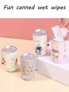 3 szt. chusteczek nawilżanych w kształcie puszki z kreskówką – urocze, przenośne, miniaturowe chusteczki nawilżane, wzór puszki na napój z zawieszką | Miękkie i delikatne, do rąk i ust, do użytku w podróży/na zewnątrz/w samochodzie