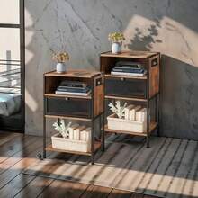 2pcs Bedroom Nightstand Mesa De Noche Rústica Con Estación De Carga Usb - Marrón - Ver 10