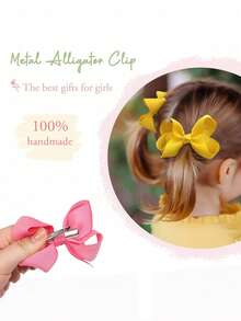 20pcs Large Bowknot Hair Clips For Girls, Wide Satin Ribbon Big Bow Hair Clips, Hair Accessories - Multicolor - View 6