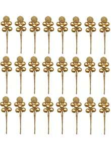 24 件泡沫人造闪光浆果花束、金色小檗人造浆果、人造金色圣诞闪光浆果茎、圣诞树装饰、新年节日装饰、礼品包装、DIY 工艺材料、闪光人造金色浆果摘圣诞树装饰泡沫花芯婚礼花环节日派对摄影道具，适用于圣诞节、婚礼、派对装饰、圣诞树、花环 DIY 配件