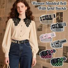 Studded Metal Punk Rock Belt With Bright Pyramid Rivets - Màu hoa vân anh - Xem 8