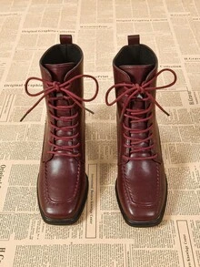 Botas de mujer de caña media con cordones y punta afilada, talla pequeña en un tamaño - Burdeos - Ver 4