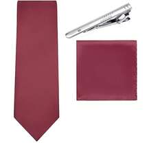 Conjunto de 3 peças de gravatas formais de cor sólida e prendedores de gravata de bolso para homens, para pais, maridos, namorados, padrinhos, padrinhos e todos os entes queridos - Azul marinho - Ver 11