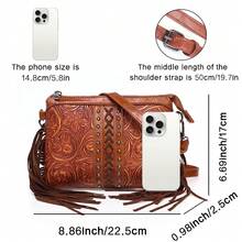 Stylowa, pojemna torebka damska na ramię z frędzlami z poliuretanu – wielokomorowa konstrukcja w stylu vintage, boho i western, ozdobiona frędzlami, nitami i kunsztownym wykonaniem. Uniwersalna torba na ramię/na ramię z odpinanymi, regulowanymi paskami. Idealna na zakupy, zajęcia na świeżym powietrzu, podróże i wyjścia. Idealny prezent dla rodziny i przyjaciół.