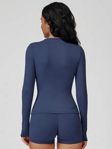 MASKERT Women's Top Sports Yoga Long Sleeves Running Fitness Long Sleeves Home Leisure Long Sleeves Sports Comfortable - 藏蓝色 - 查看 2