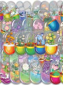 50pcs/Set Cartoon Colorful Flowers Transparent PET Stickers, DIY Decorative Decals For Luggage Laptop Guitar Notebook Water Bottle Phone Stationery Sticker