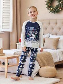 Family Christmas Pajamas Matching Sets Snowman Snowflakes Pattern Christmas Family Matching Outfits - 藍色 - 查看 5