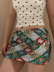 Falda Corta De Lentejuelas De Moda De Verano Para Mujer, Falda Mini Ceñida De Lentejuelas Para Fiestas De Club A La Orilla Del Mar - 金色 - 查看 4