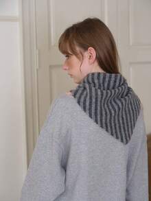 欧洲设计师针织条纹小三角围巾，女士保暖条纹围脖头巾，街头时尚头巾，可爱女孩小三角围巾，秋冬连衣裙搭配 - 彩色 - 查看 8