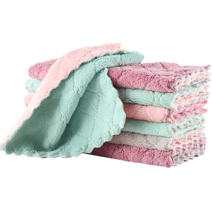 10pcs Super Absorbent Microfiber Towels, Kitchen Cleaning Cloths, Non-Stick Oil Dish Cloths, Dish Towels, Home Cleaning Rags - 混色 - 查看 1