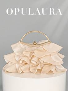 OpulAura 女款優雅迷人花瓣宴會手拿包，荷葉邊設計晚禮服手提包，適合新娘 - 杏色 - 查看 5