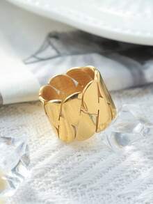 Mazuer 1pc 18K Gold Plated Stainless Steel Vintage Geometric Ring, Elegant & Chic Design, Suitable For Daily Wear, Party, Mother's Day, Date, Travel, Gift