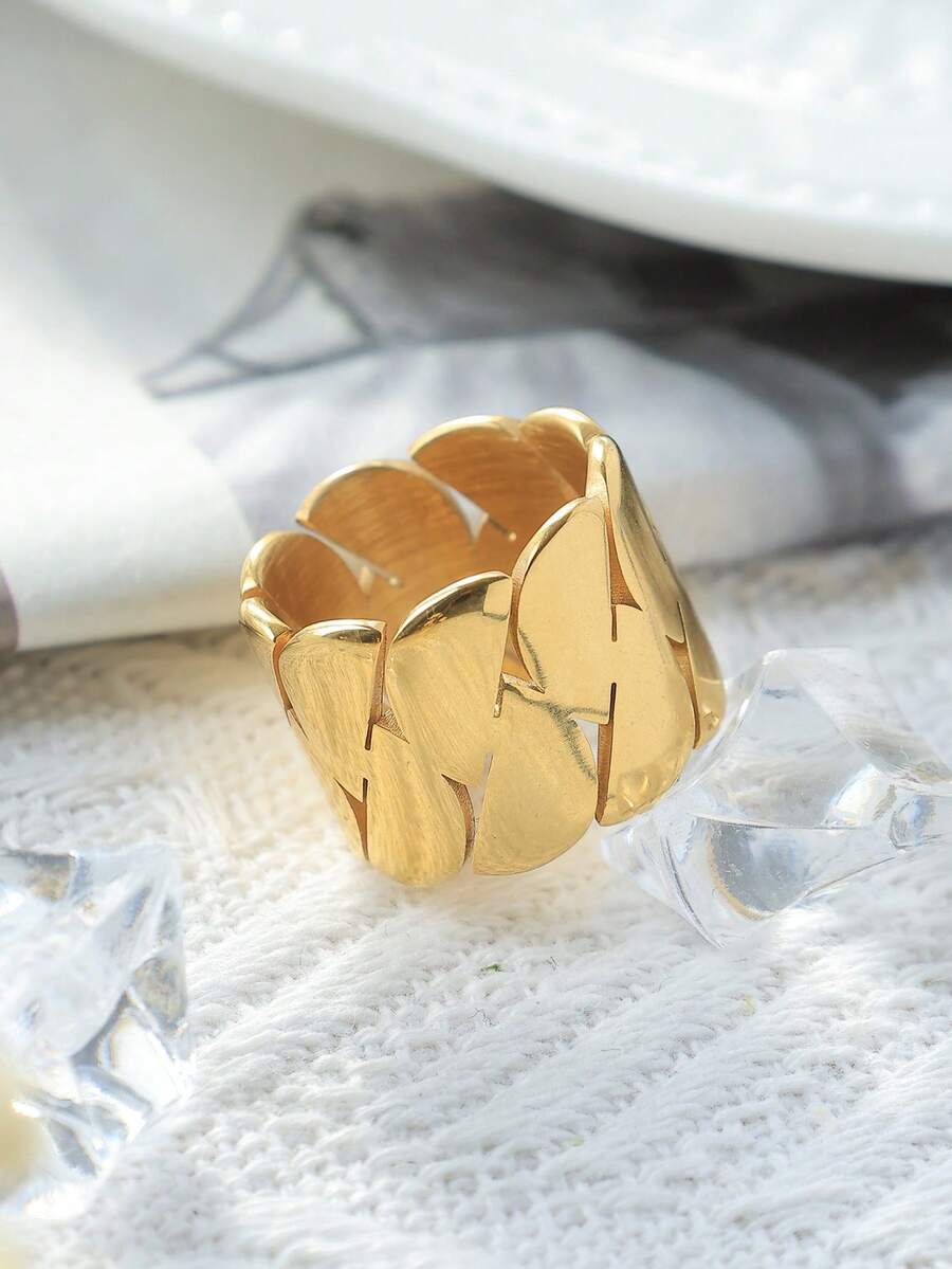 Mazuer 1pc 18K Gold Plated Stainless Steel Vintage Geometric Ring, Elegant & Chic Design, Suitable For Daily Wear, Party, Mother's Day, Date, Travel, Gift