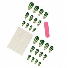 24-Piece Green Leaf Gradual Change Almond Patch Nail Band Glitter With Cute Mushroom Pattern - Green Leaf Gradient Almond-shaped Nails - View 4