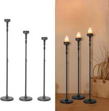 3pcs Adjustable Metal Floor Candle Holder,Black Gothic Candle Holder For Wedding Party Home Candles Holder For Ceremony Fireplace Mantel Decor,Mother's Day Decorations - 黑 - 查看 7