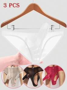 3pcs/Pack Men's Sexy Eye Print Breathable Comfortable Daily Pouch Thong Underwear